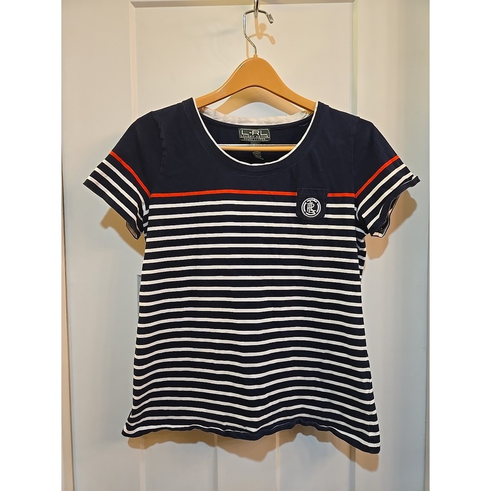 L-RL Ralph Lauren Breton Striped Top Navy Summer Holiday Sailor Nautical Size L